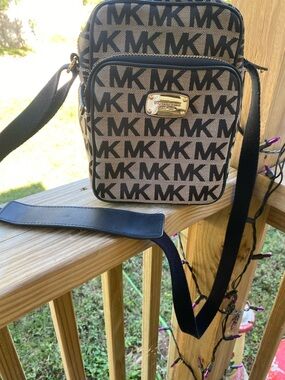 Michael Kors Black and Beige MK Logo Crossbody Bag